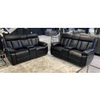Black 2 + 2 Leathaire Manual Recliners With Cup Holders And Storage Ex-Display Showroom Model 51047