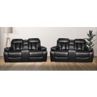 Somerton 2 + 2 Black Leathaire Maunal Recliner Sofas With Drinks Holders