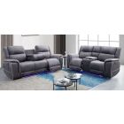 Savannah 3 + 2 Grey Luxury Fabric Electric Recliners With Drinks Holders And Storage With White Pipping And Blue LED Ambient Lighting Plus USB Charging