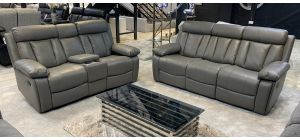 Grey 3 + 2 Leathaire Manual Recliners With Cup Holders And Storage Ex-Display Showroom Model 51046