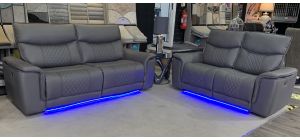 Carrera 3 + 2 Grey Fabric Electric Recliners With Base LED Lighting And Usb And Usb-C