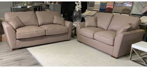 Fantasia 3 + 2 Fabric Sofa Set Light Brown With Wooden Feet Ex-Display Showroom Model 51092