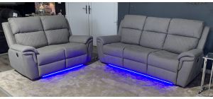 Deny 3 + 2 Light Grey Fabric Electric Recliners With LED Lighting Usb Ports