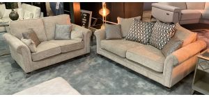 Buxton 3 + 2 Cream Fabric Sofa Set With Scroll Arms And Wood-Metal Caster Feet Ex-Display Showroom Model 51102