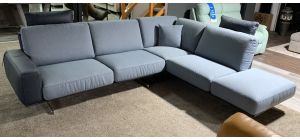 Nuvolari Rhf Two Tone Blue Newtrend Fabric And Leather Corner Sofa With Chrome Legs Ex-Display Showroom Model 51103