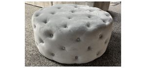 Round Grey Plush Velvet Footstool Ex-Display Showroom Model 51109