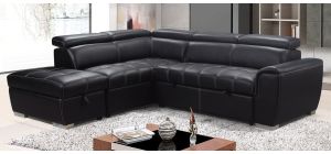 Adria LHF Black Fabric Corner Sofa Bed With Ottoman Storage And Contrasting Stitching And Adjustable Headrests