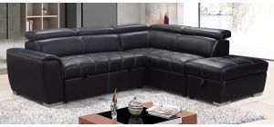 Adria RHF Black Fabric Corner Sofa Bed With Ottoman Storage And Contrasting Stitching And Adjustable Headrests