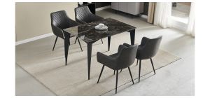 Medow 1.2m Black And Gold Ceramic Dining Table With 4 Grey PU Dining Chairs - Chair(w56cm d58cm h48cm)