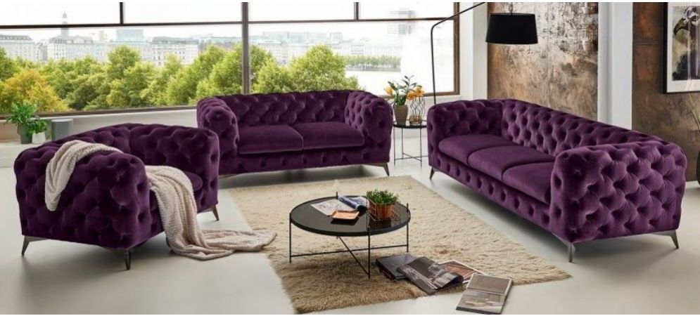 Sandringham Fabric Sofa  Set  3 2 1  Seater Purple 