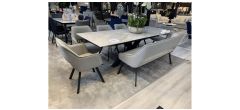 1.6m to 2.4m Grey Sintered Stone Ceramic Extending Dining Table With 6 Boucle Fabric Chairs(w60 d60 h80) And Bench (w160 d60 h80) Ex-Display Showroom Model 51044